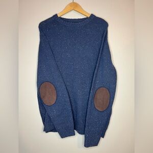 Line of Trade Men’s Large Wool Blend Sweater Blue Speckled Elbow Patches